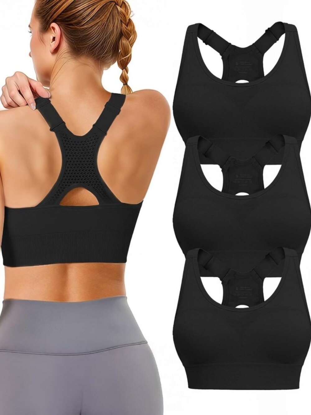 High Support Adjustable Sports Bra for Women, Padded Racerback Fitness Top